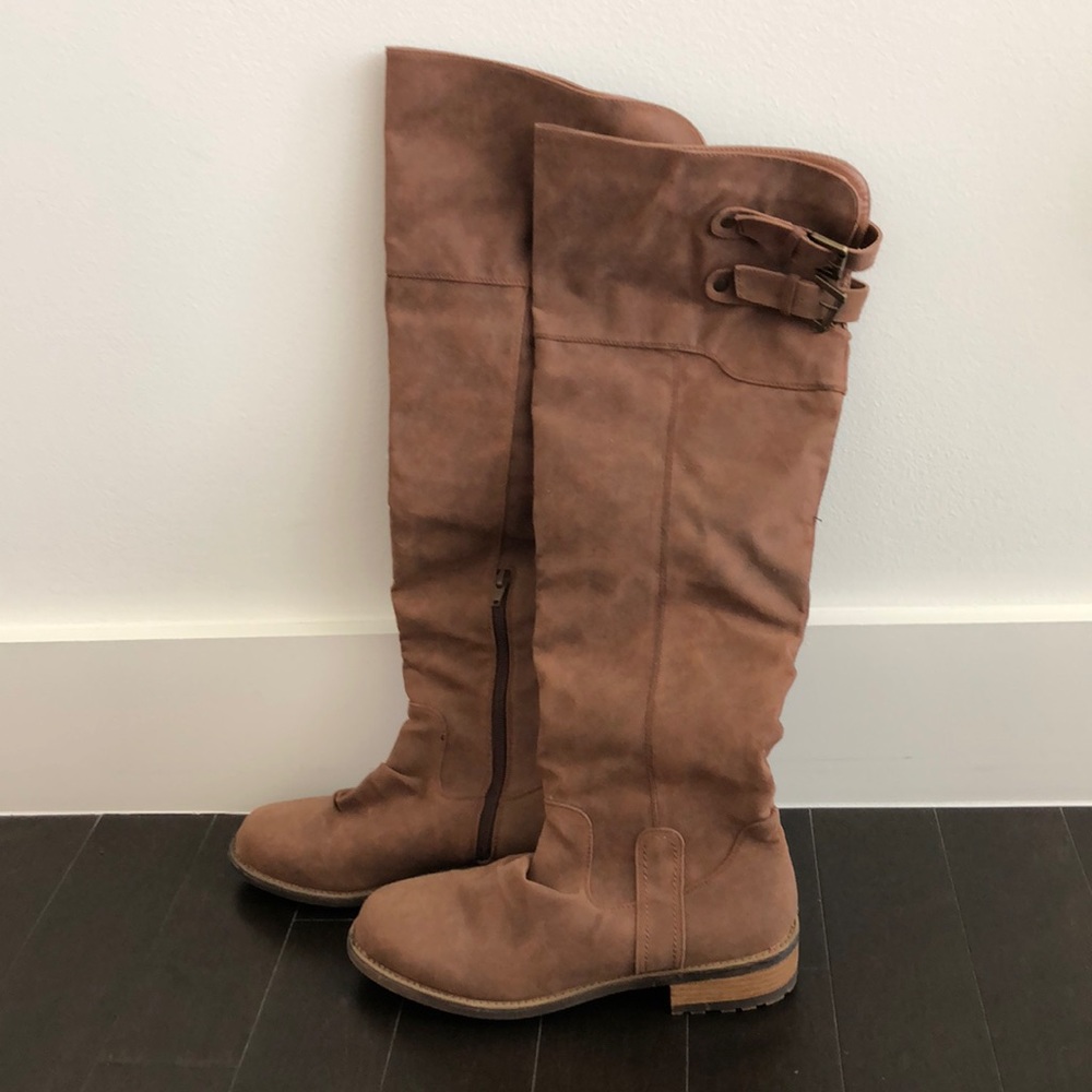 Brown suede like knee high boots